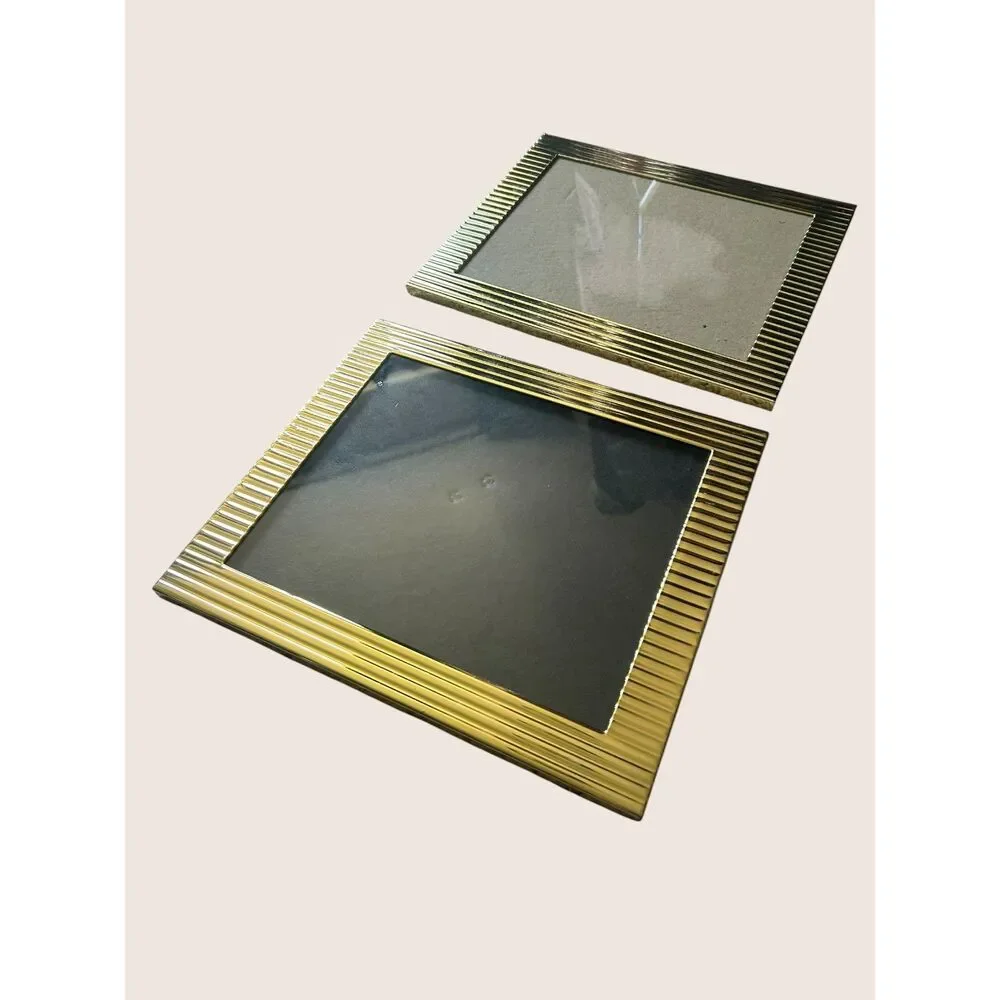 🖼️ VTG GOLD TONE FLUTED RIBBED PICTURE FRAMES SET OF TWO 8 x 10 PHOTOS ART DECO
